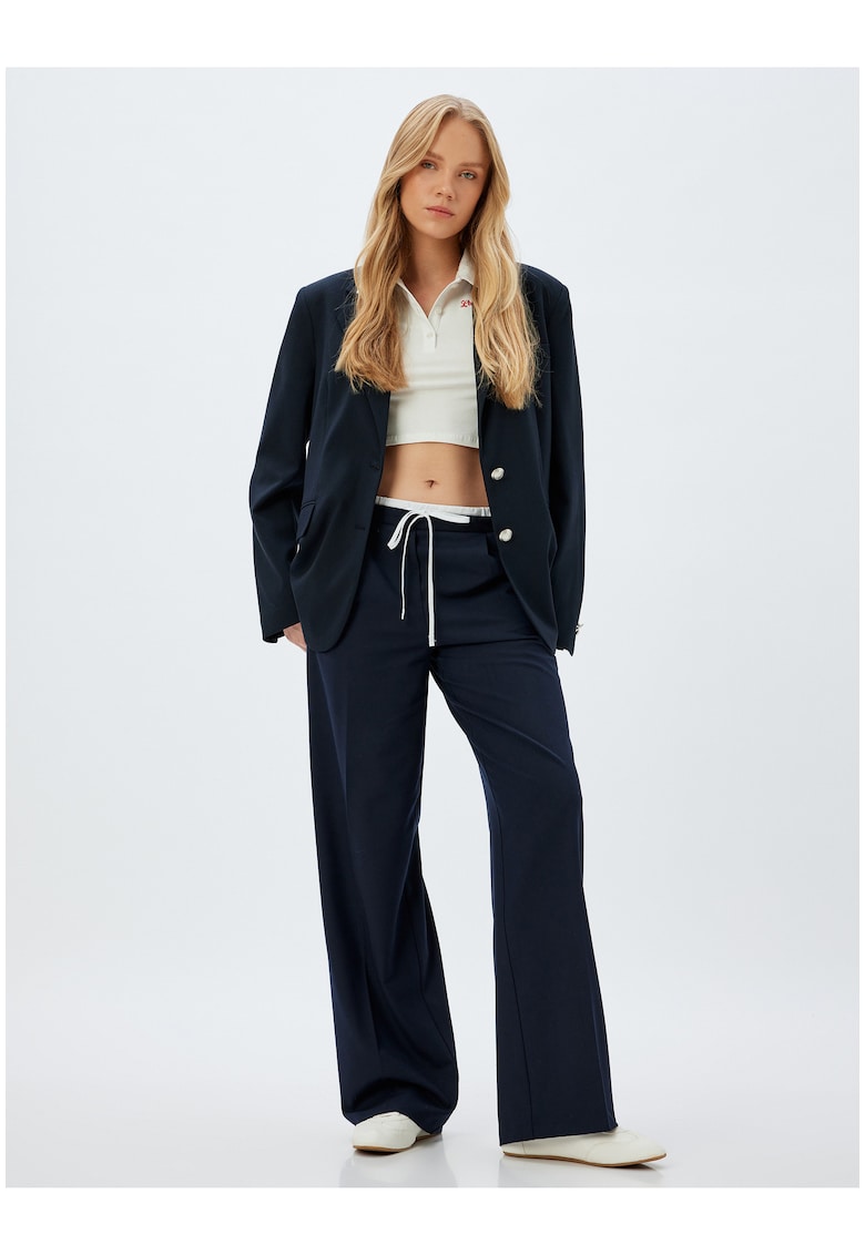 Pantaloni drepti cu snur in talie - Albastru ultramarin