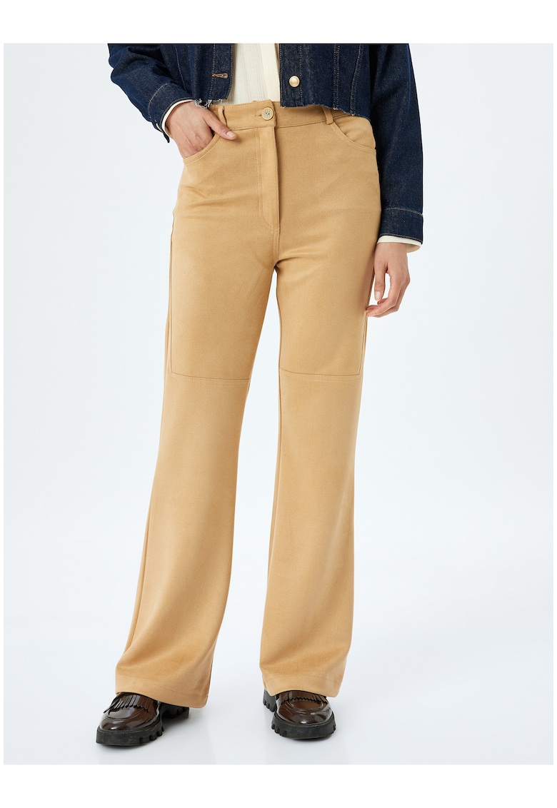 Pantaloni din piele intoarsa sintetica cu talie inalta