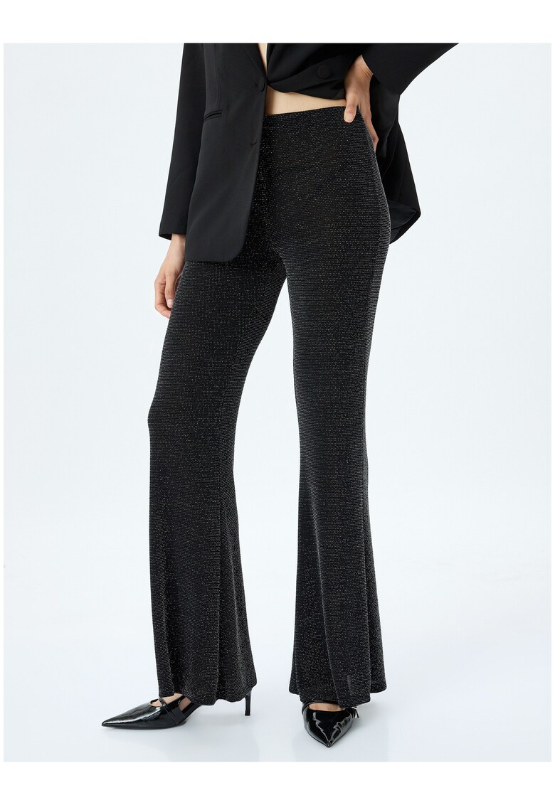 Pantaloni bootcut cu talie inalta si insertii de lurex