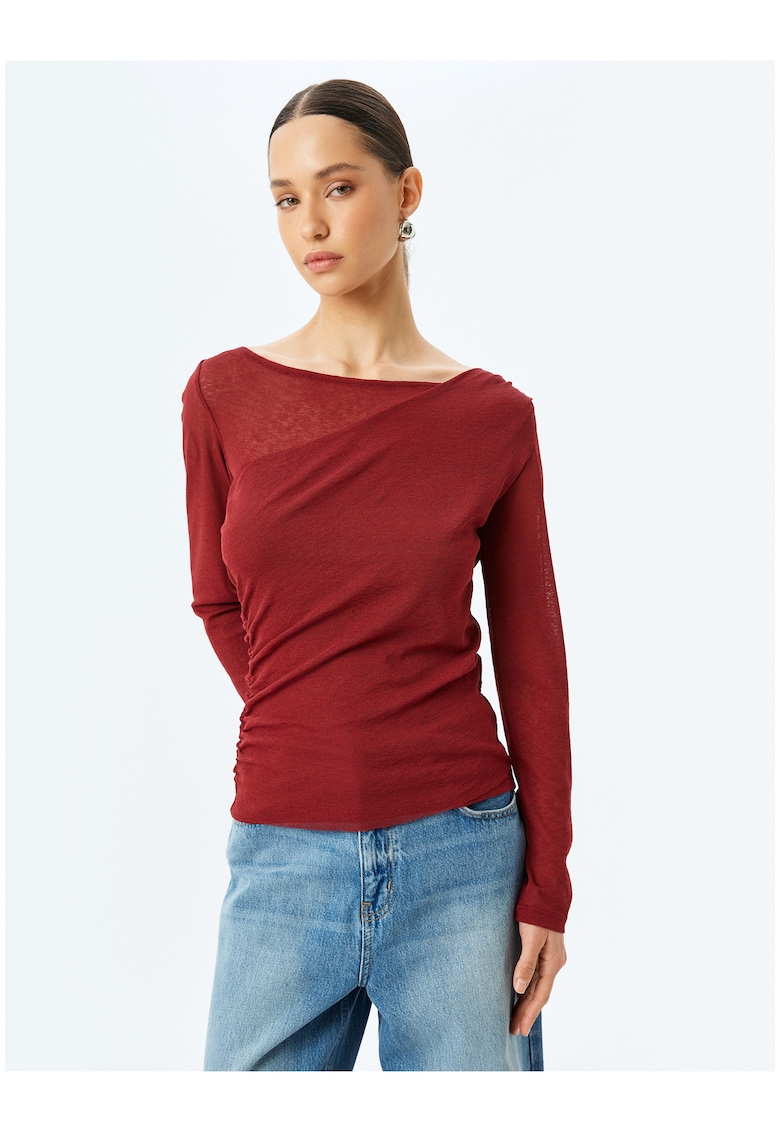 Bluza slim-fit cu maneci lungi - Visiniu