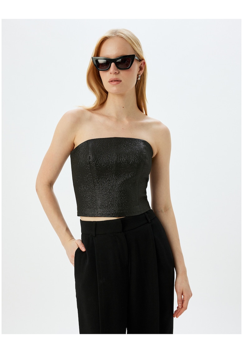 Top crop fara bretele - cu aspect texturat