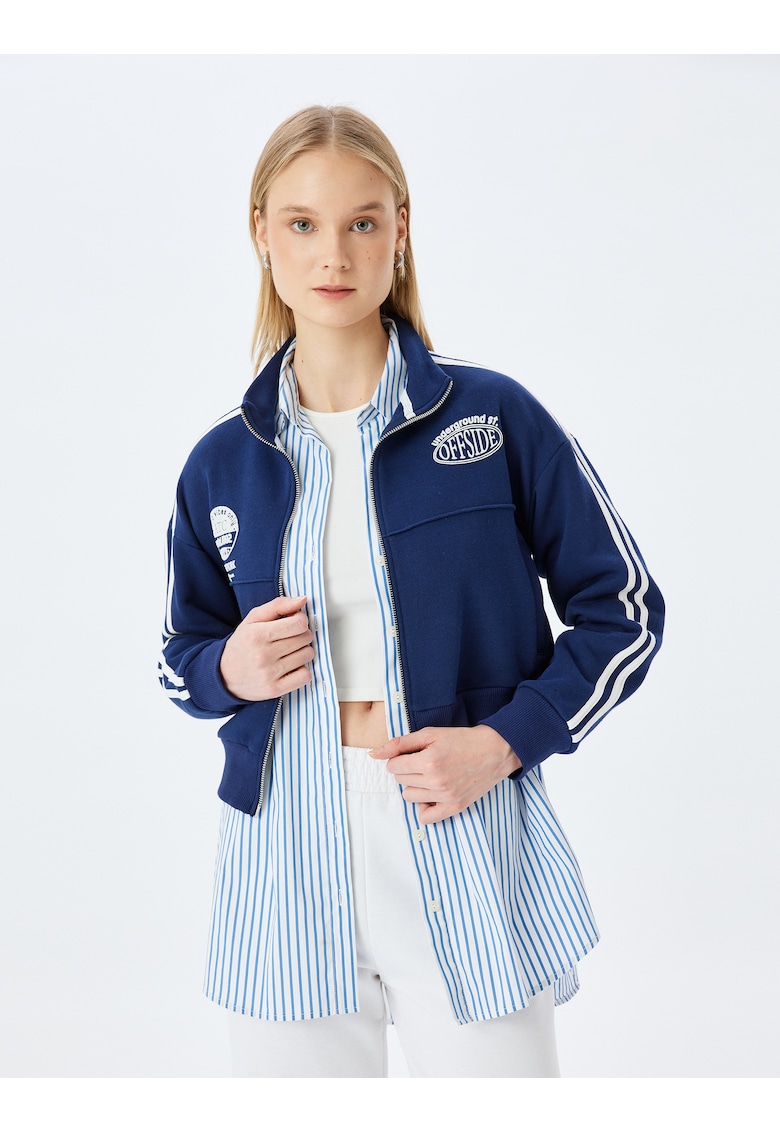 Bluza de trening crop cu fermoar si maneci cazute