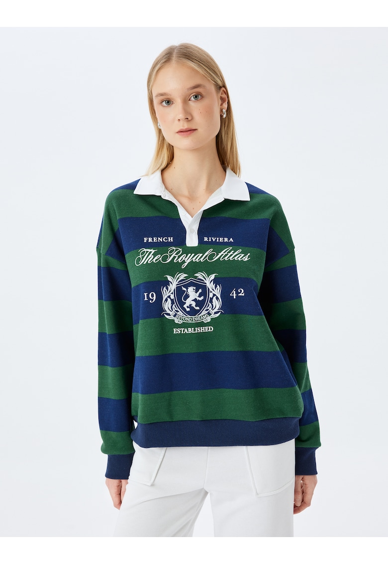 Bluza de trening regular fit cu model in dungi si guler polo