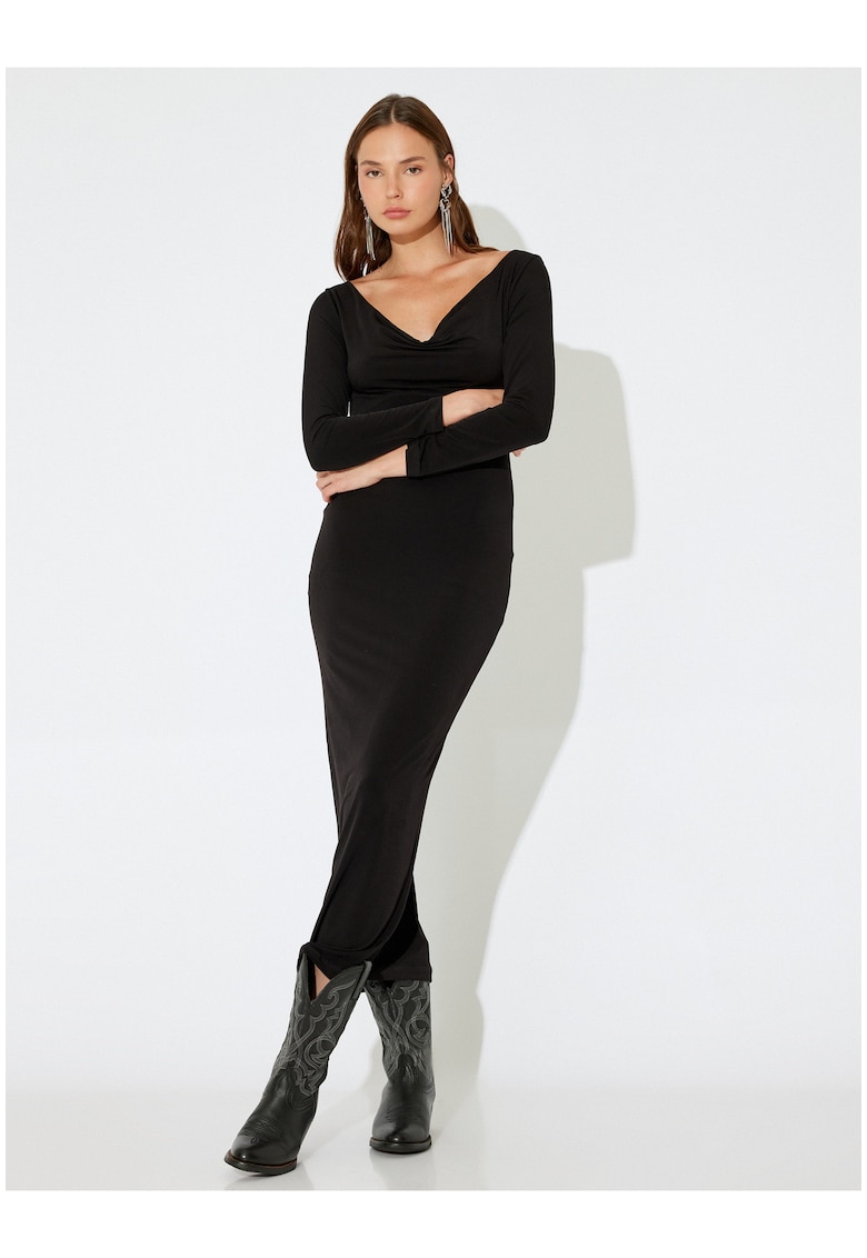 Rochie midi cu maneci lungi - Negru