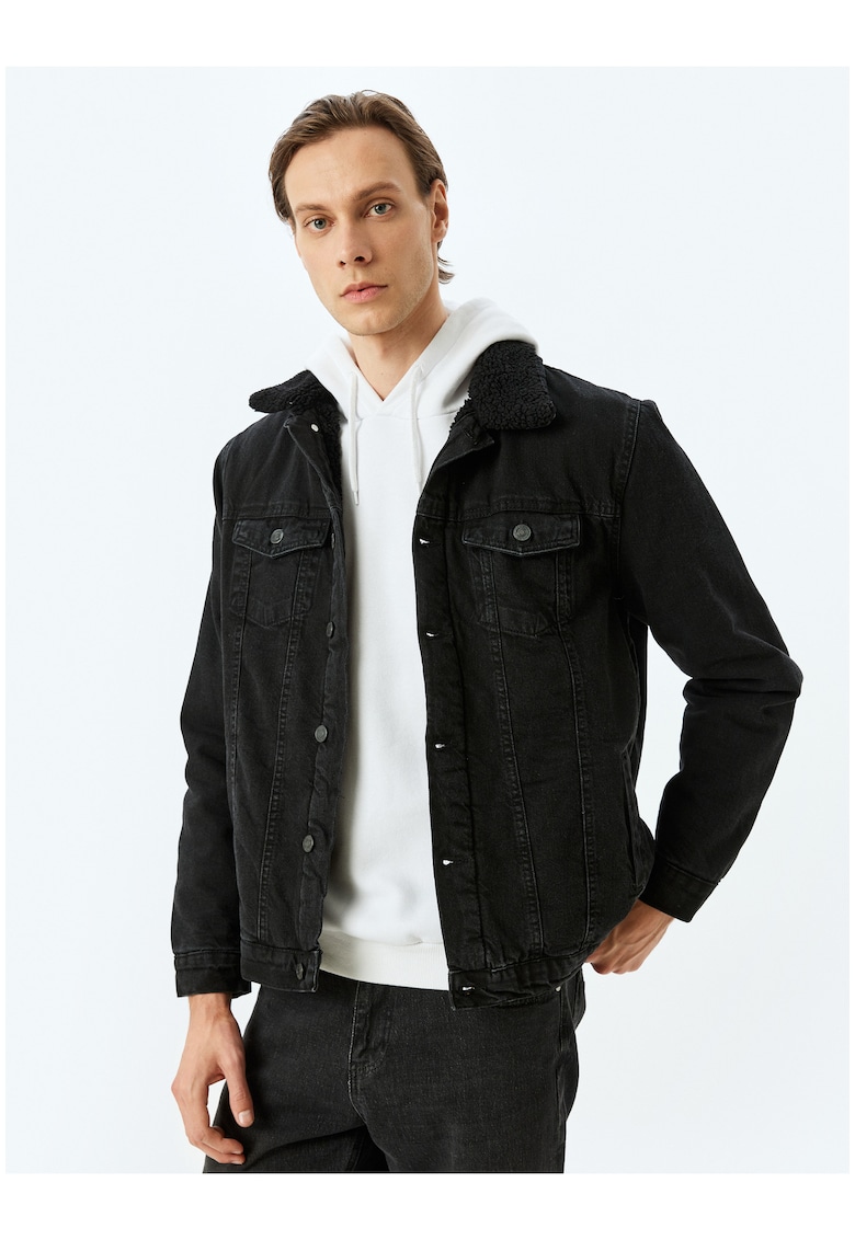 Jacheta din denim cu captuseala din material teddy