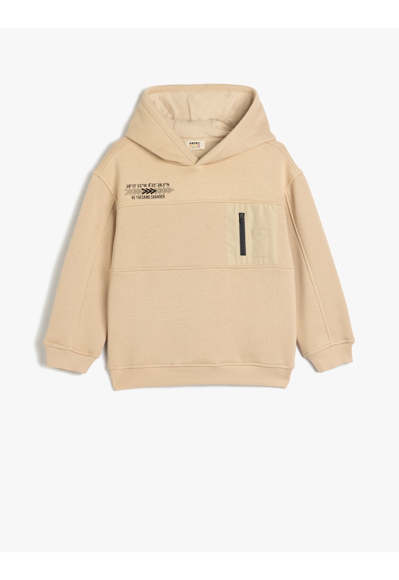 Hanorac regular fit cu model text - Bej