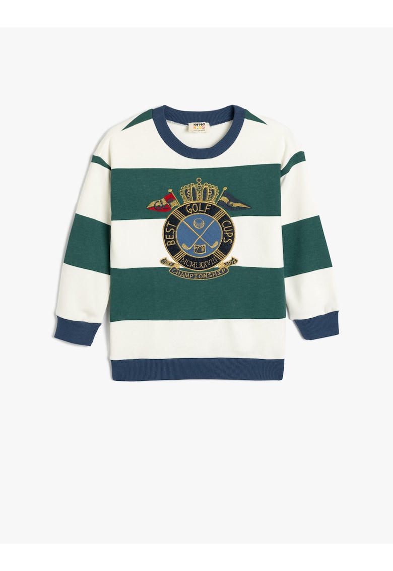 Bluza de trening cu model in dungi si detaliu brodat