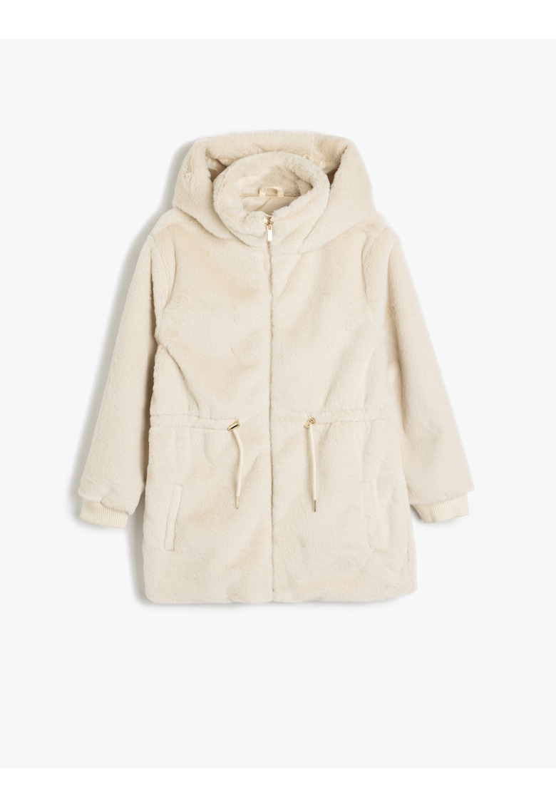 Geaca din blana shearling sintetica cu gluga