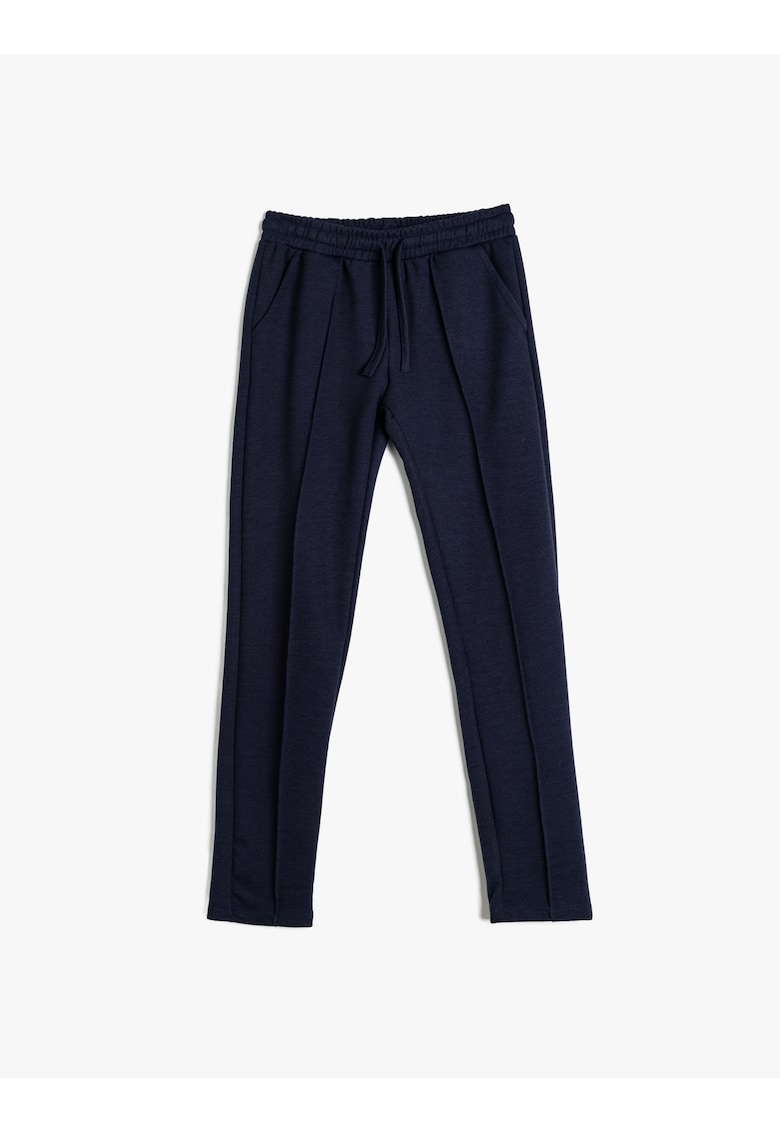 Pantaloni cu snur de ajustare si detaliu cu pensa - Bleumarin