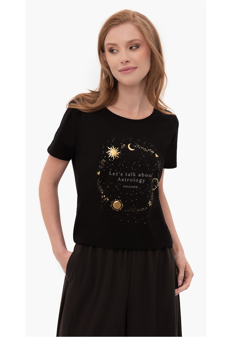Tricou T-Astro pentru femei - negru cu imprimeu spatial - Negru imprimeu