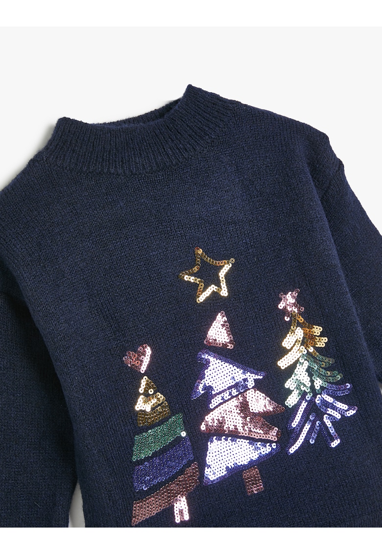 Pulover cu detalii cu paiete si model tematic de Craciun