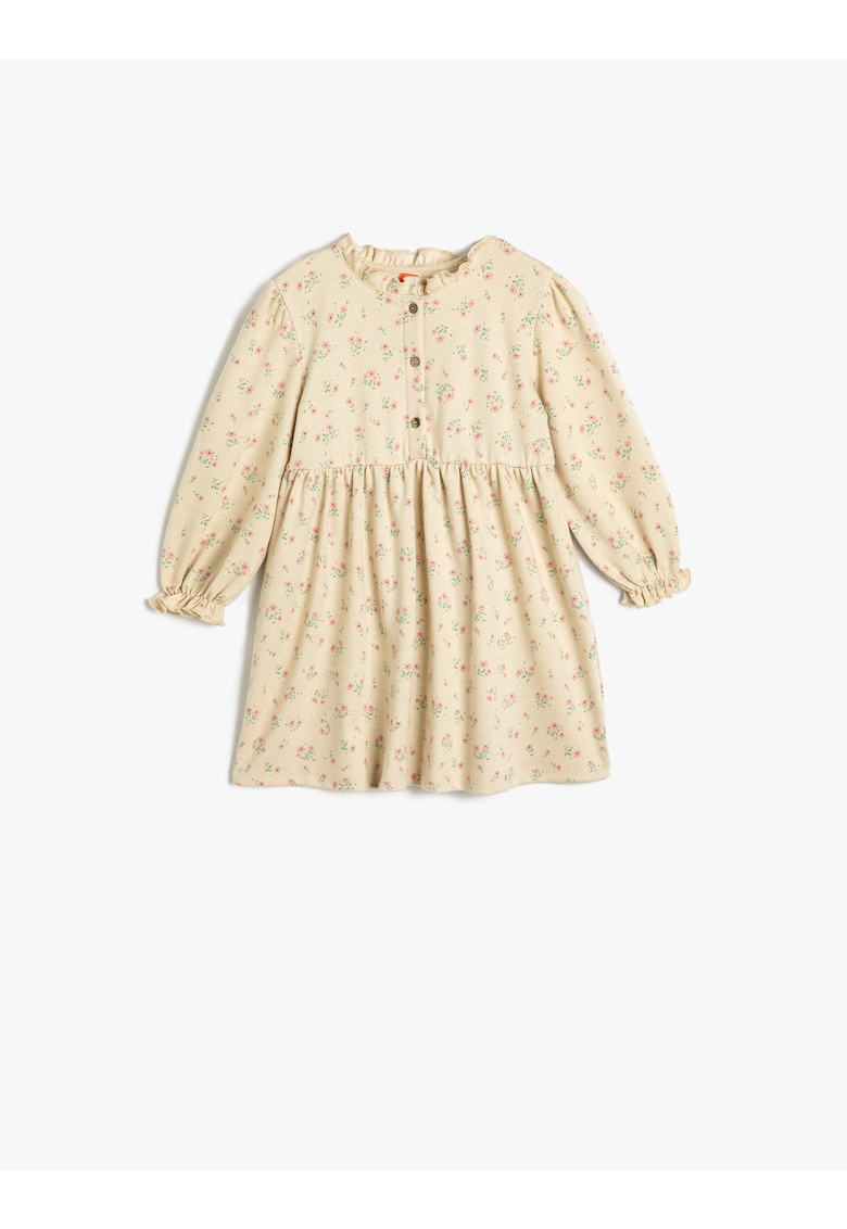 Rochie mini cu model floral si maneci lungi