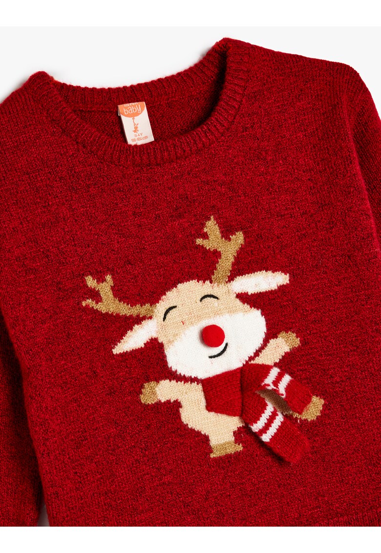 Pulover tricotat fin cu model cu ren