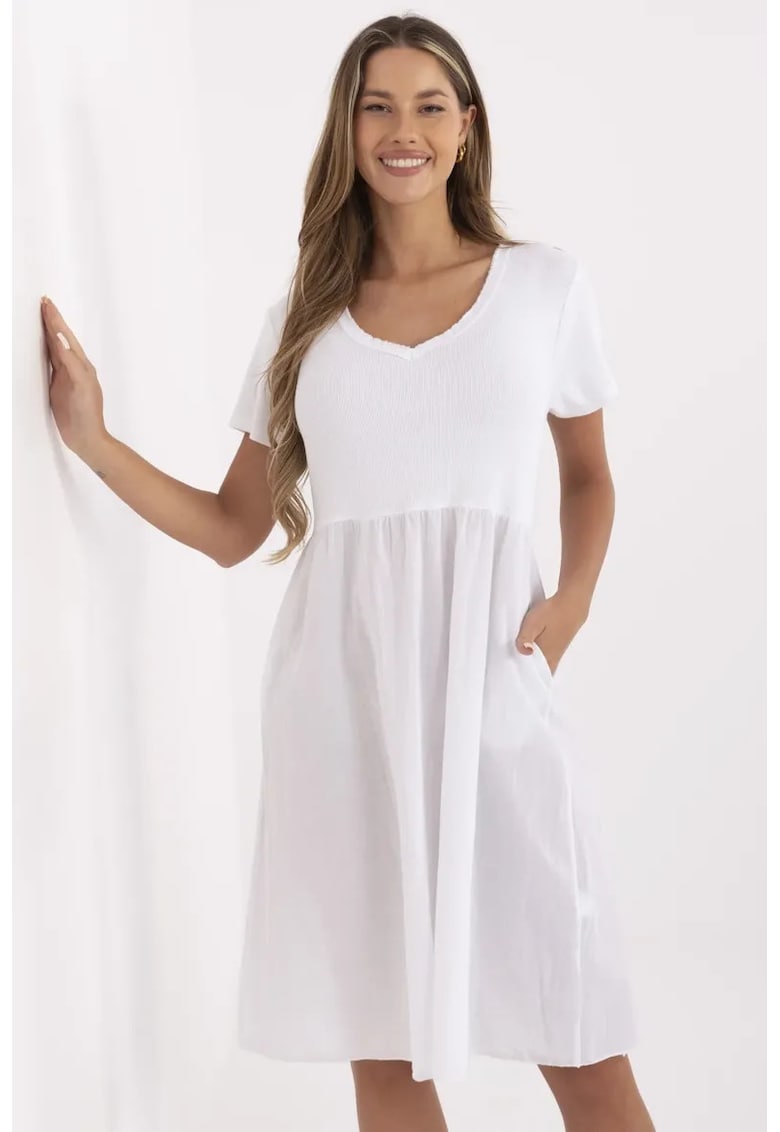 Rochie cu decolteu in V si buzunare laterale -