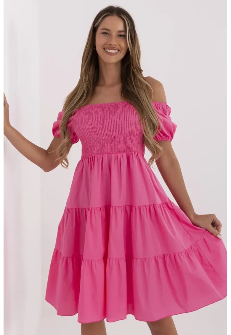 Rochie midi cu decolteu pe umeri