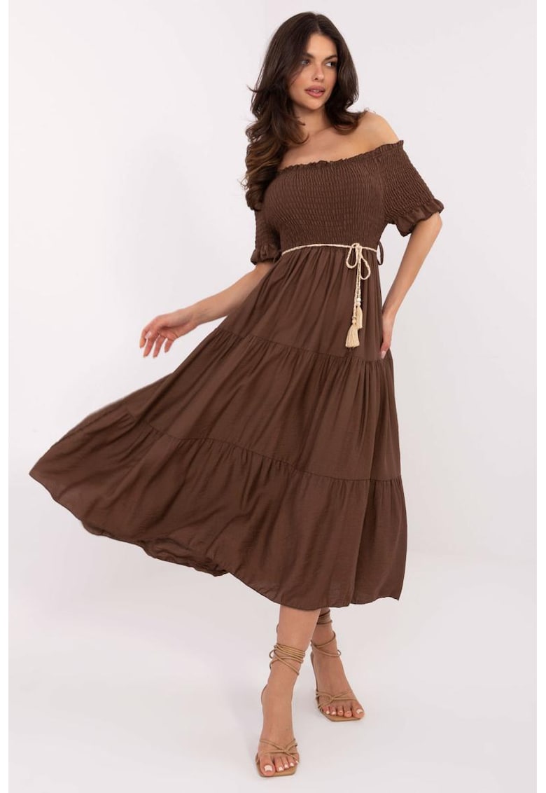 Rochie midi cu decolteu pe umeri