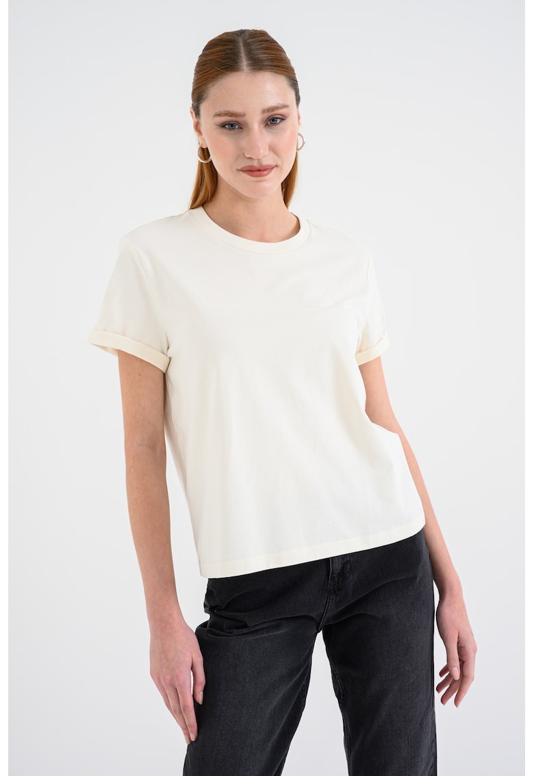 Tricou din bumbac cu decolteu la baza gatului Pain - Alb fildes