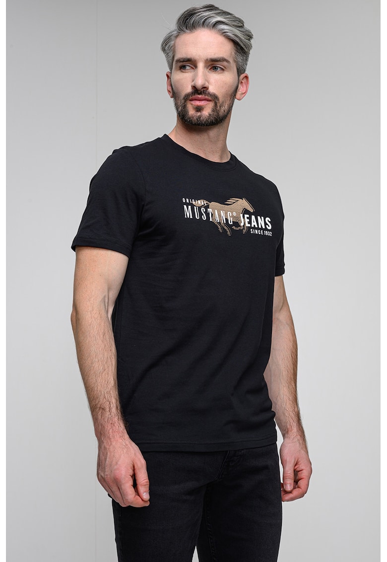 Tricou din bumbac cu imprimeu logo - Alb/Negru/Caramel