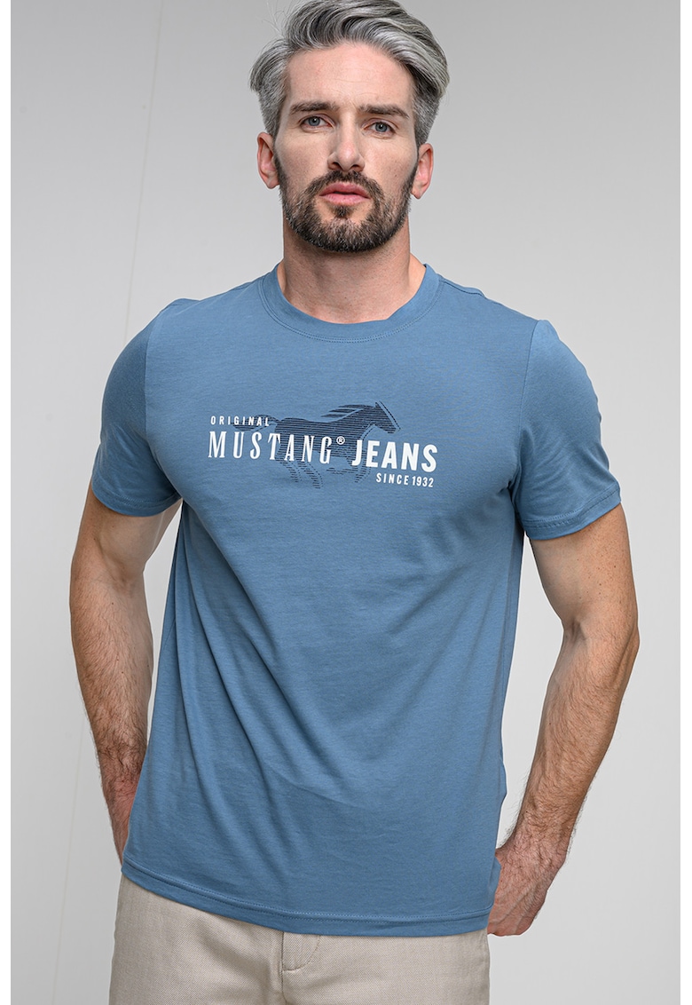 Tricou din bumbac cu imprimeu logo - Alb/Albastru prafuit/Bleumarin