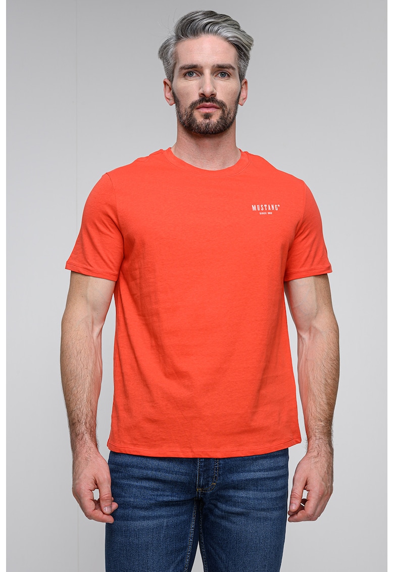 Tricou din bumbac cu decolteu la baza gatului - Coral