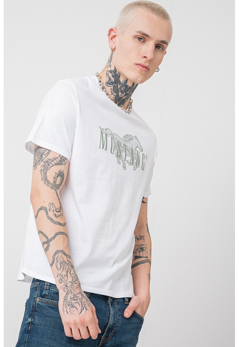 Tricou regular fit cu imprimeu logo pe piept Austin - Alb/Verde pal