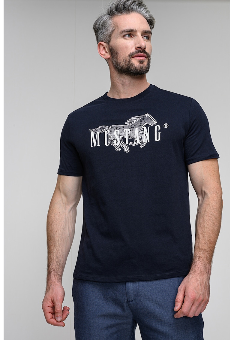 Tricou regular fit cu imprimeu logo pe piept Austin - Albastru ultramarin