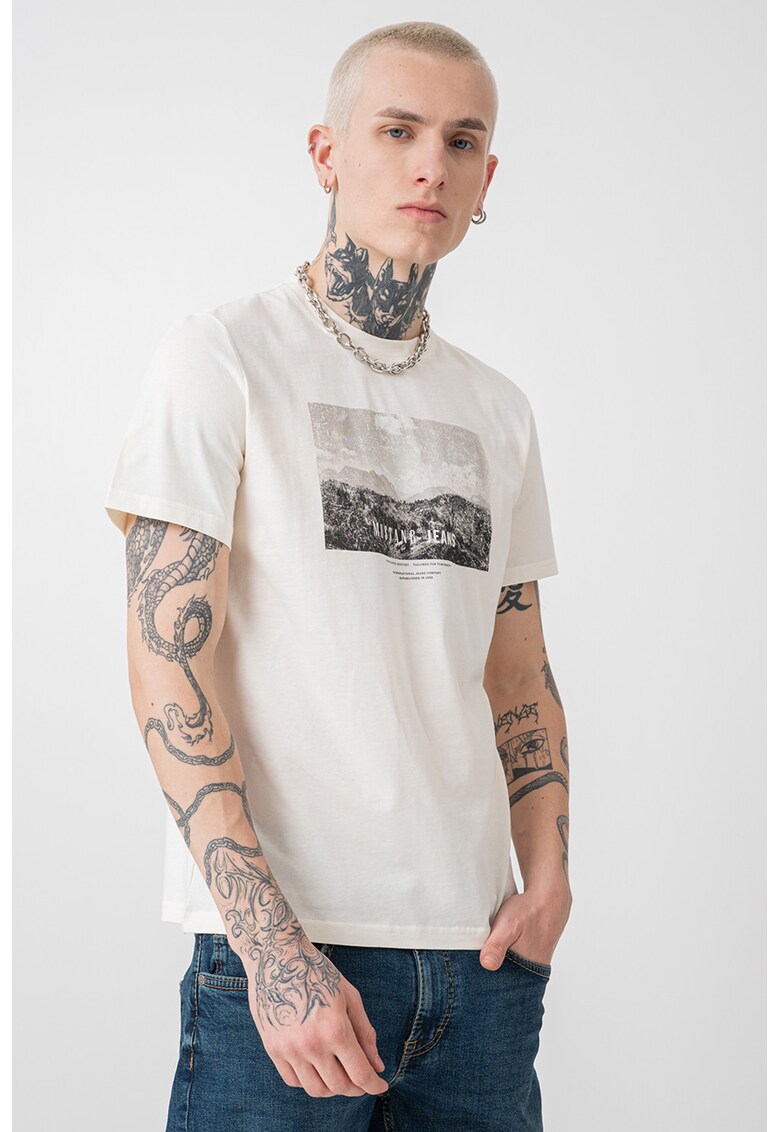 Tricou regular fit cu imprimeu foto Austin - Alb fildes/Gri