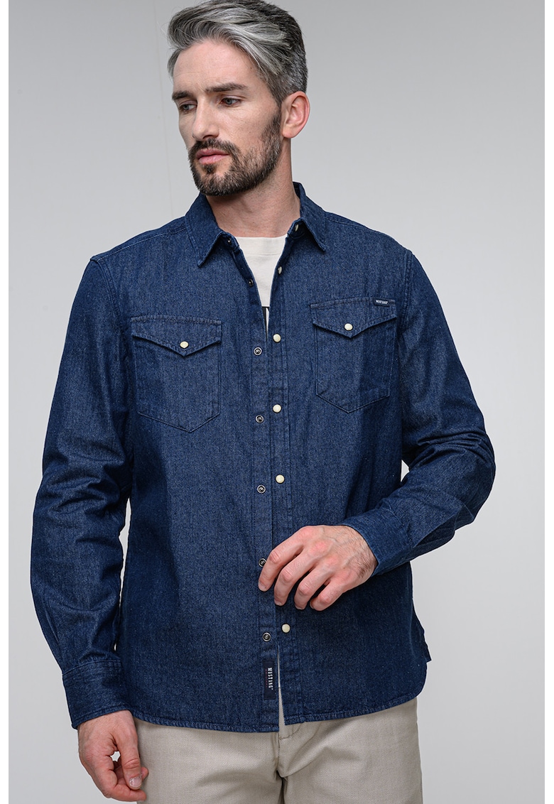 Camasa regular fit cu capse Duver - Albastru melange