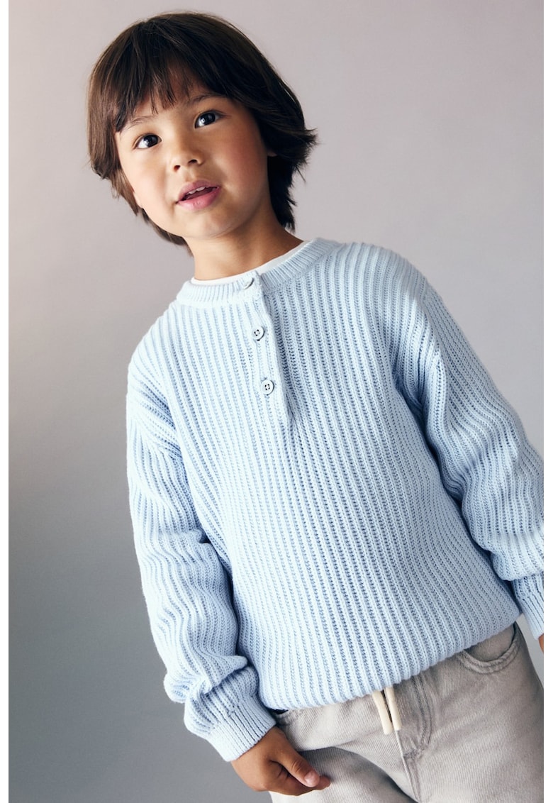 Pulover din bumbac cu decolteu henley