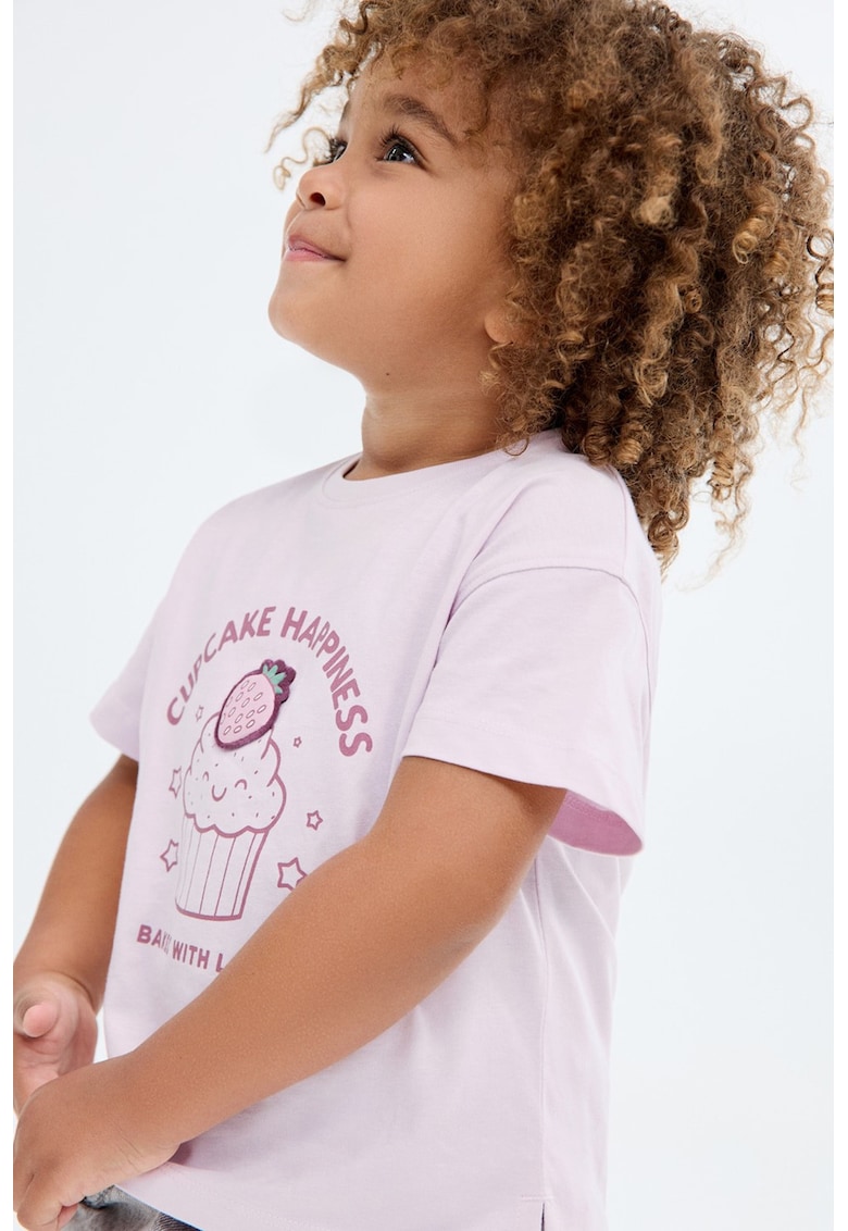 Tricou din bumbac cu broderie - Roz pastel