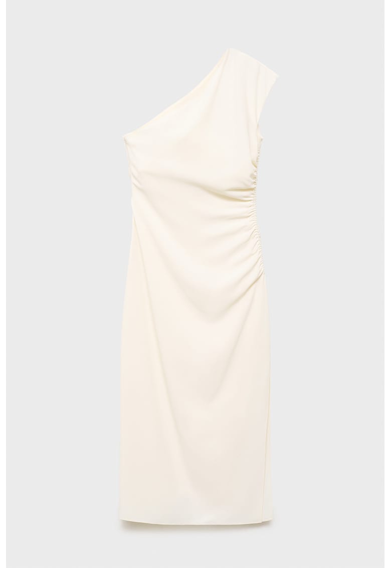 Rochie midi cu decolteu pe un umar - Crem