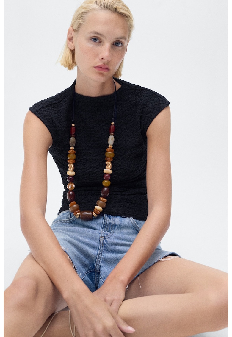 Bluza texturata cu maneci scurte