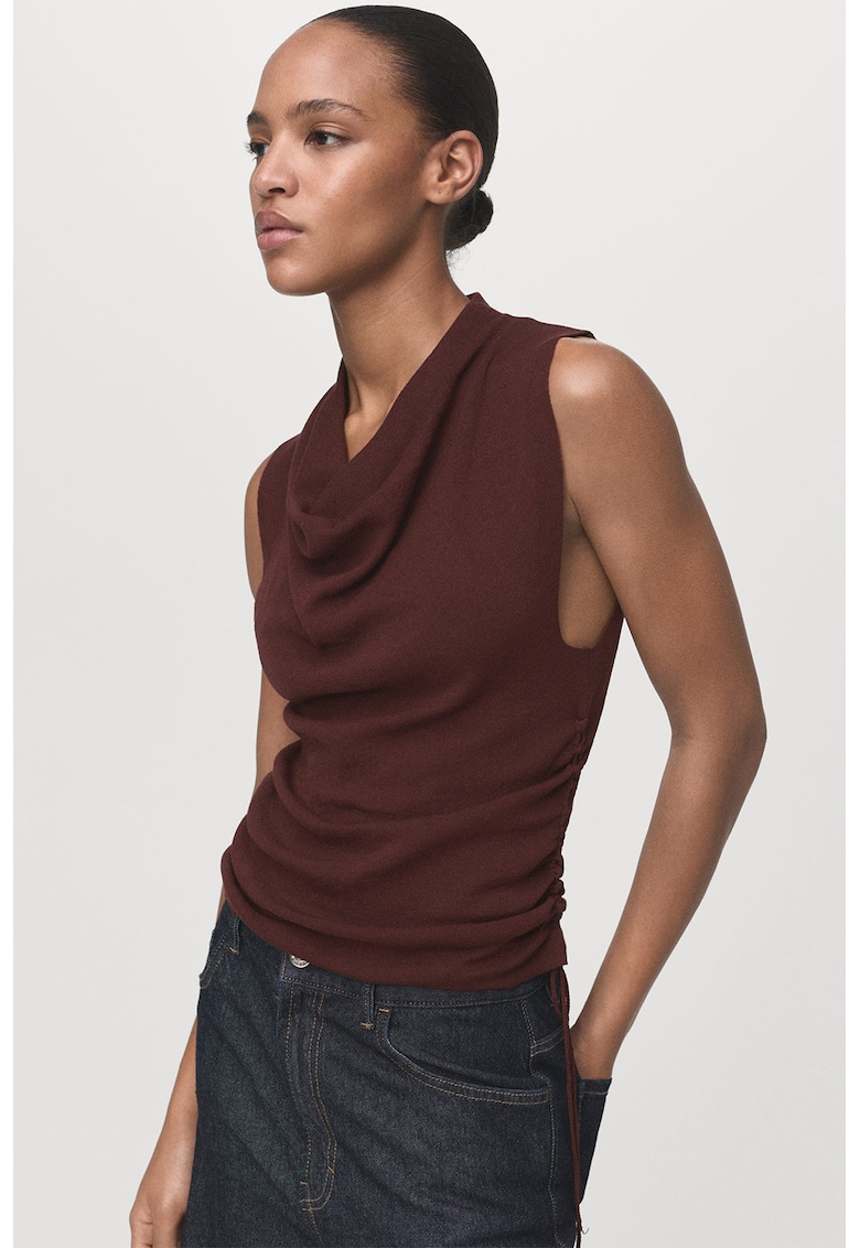 Bluza cu decolteu drapat - Maro inchis