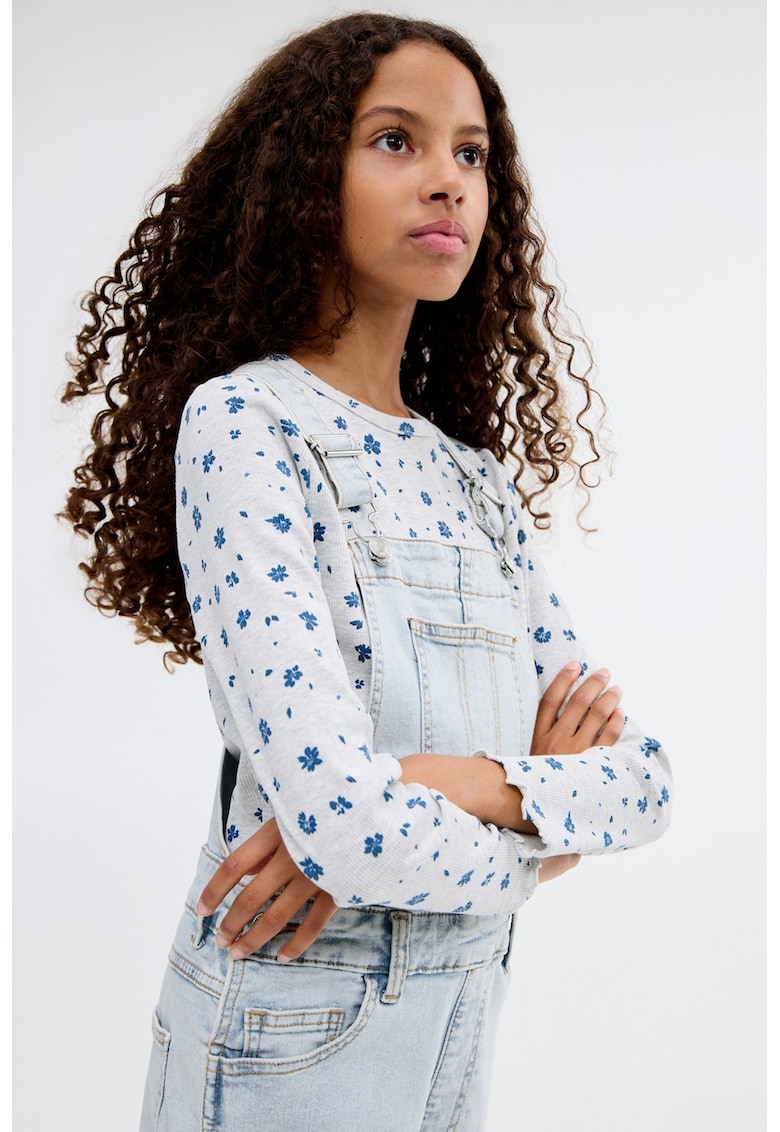 Salopeta din denim cu buzunar frontal aplicat