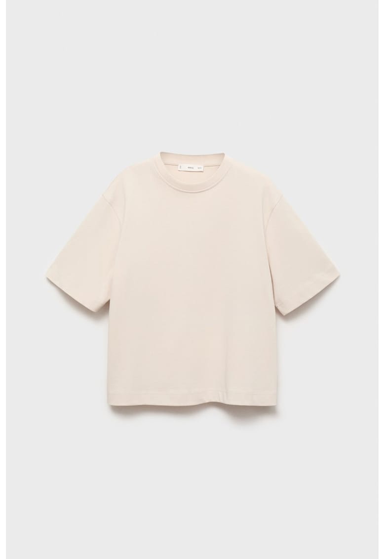 Tricou din bumbac cu decolteu la baza gatului - Bej inchis