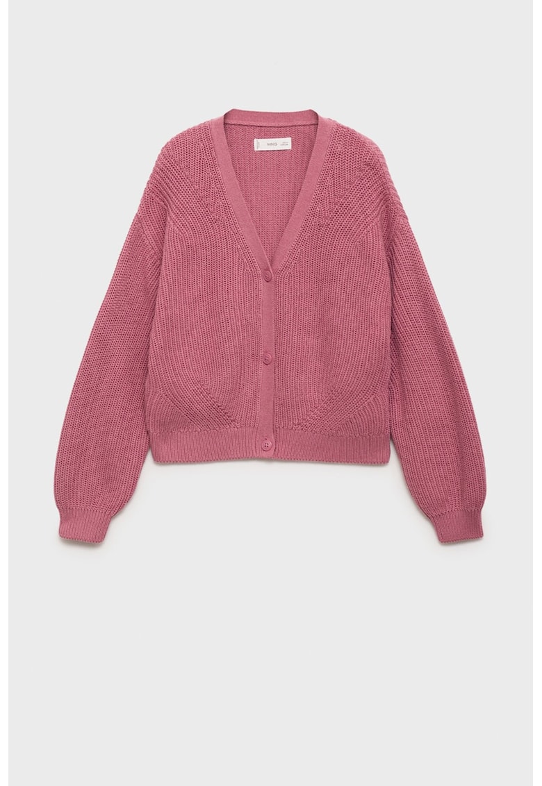 Cardigan cu decolteu in V si maneci cazute - Rosu stins