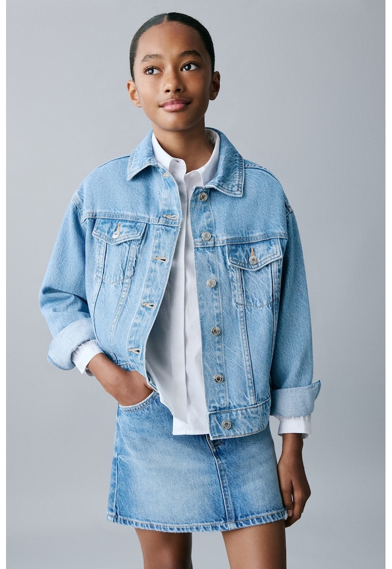 Jacheta regular din denim - Albastru deschis melange