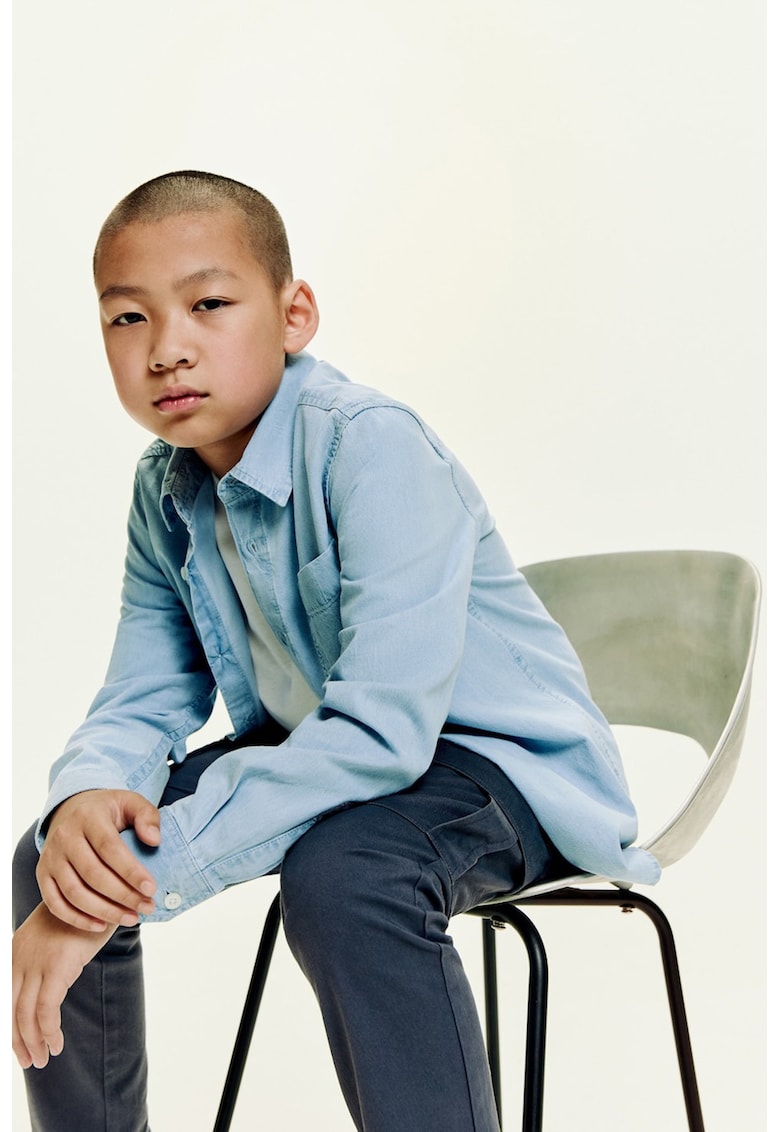 Camasa din bumbac cu buzunar pe piept - Albastru deschis