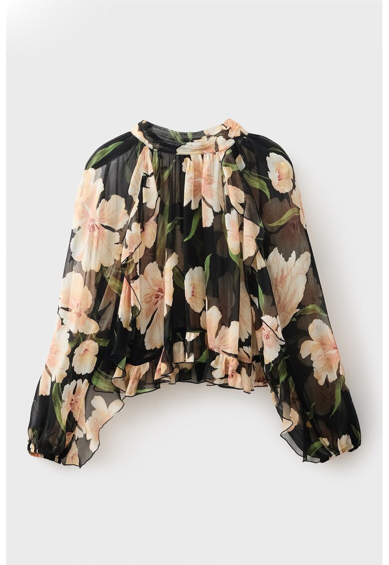 Bluza cu model floral - Verde/Negru/Bej