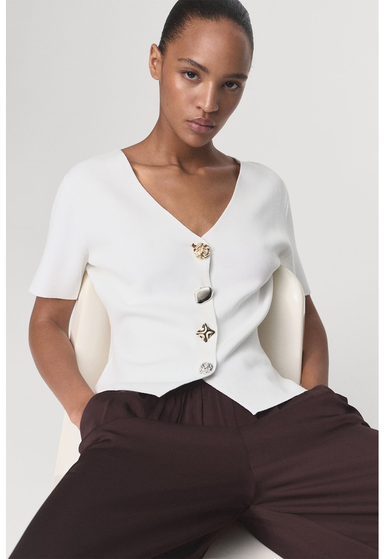 Cardigan cu nasturi-bijuterie - Alb