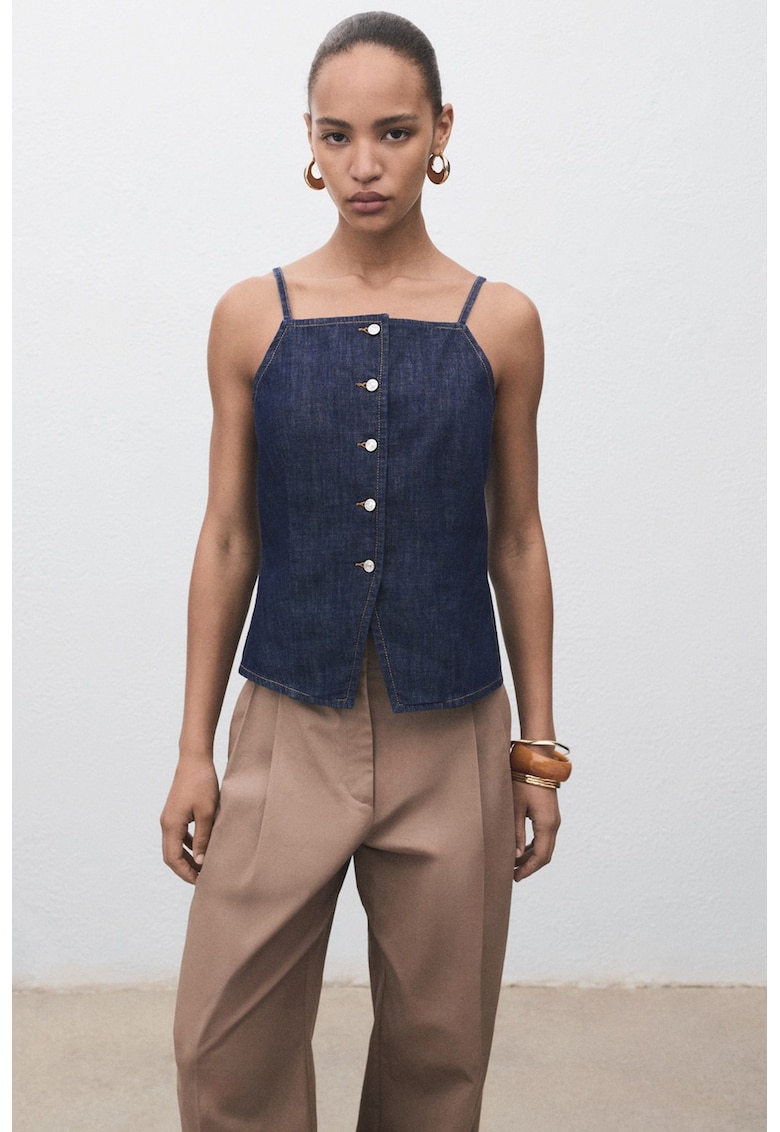 Top din denim cu nasturi - Albastru melange