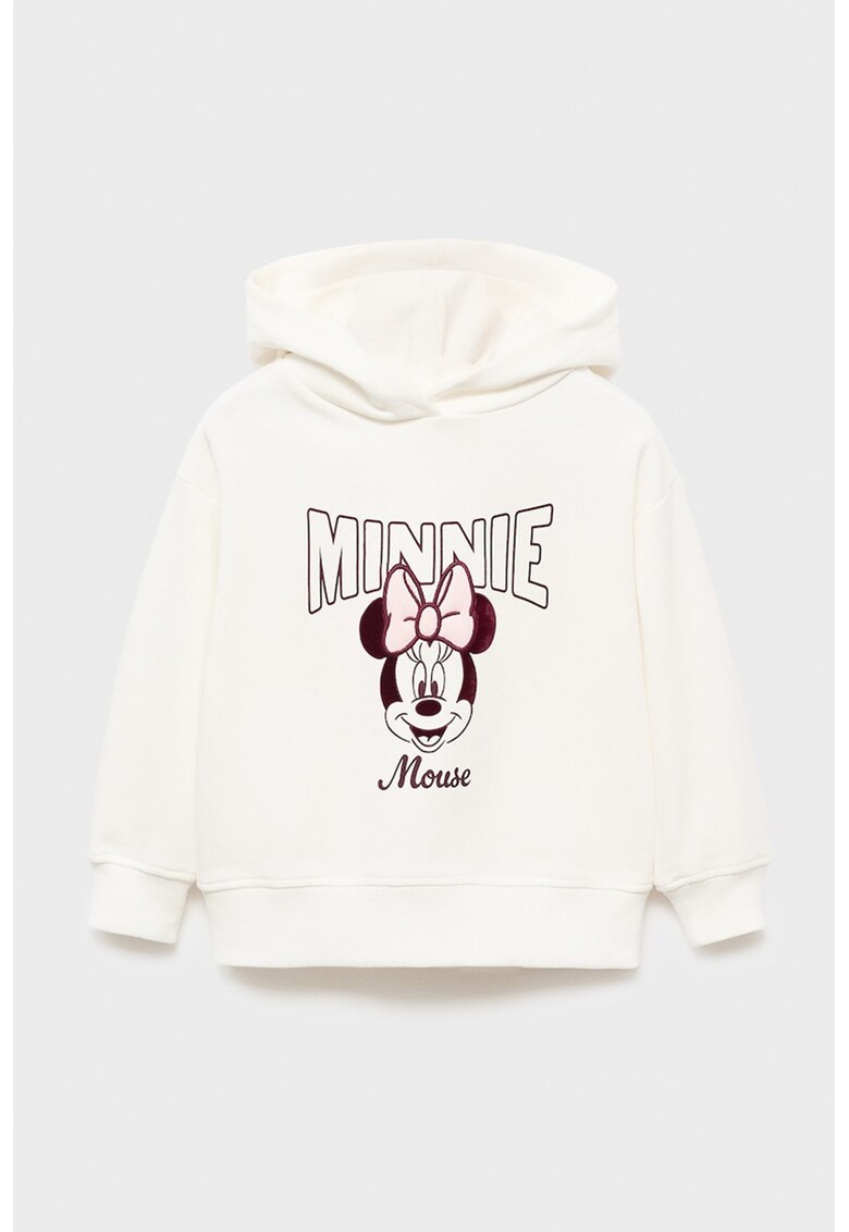 Hanorac cu broderie cu Minnie - Alb fildes/Violet pruna