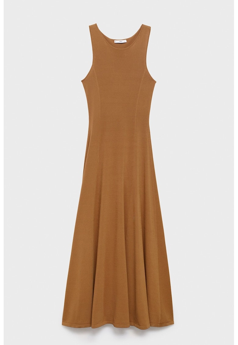 Rochie cu decolteu rotund si croiala in A - Caramel