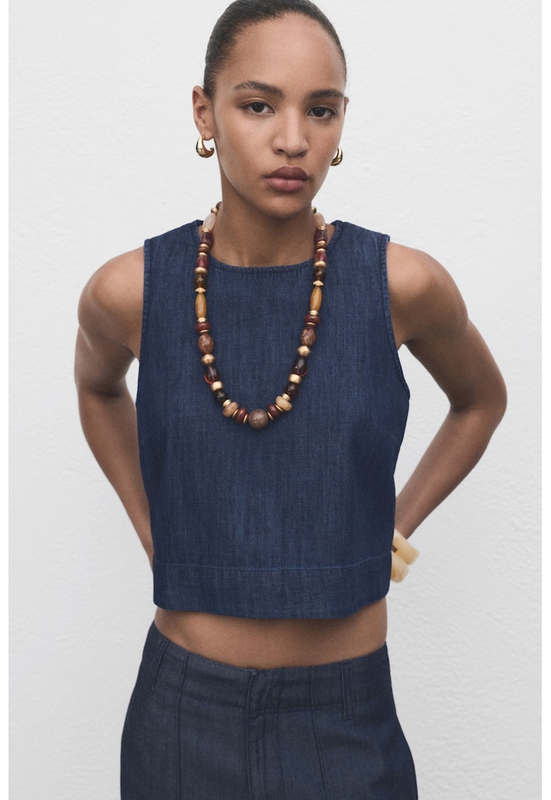 Top crop din denim din amestec de lyocell - Albastru inchis