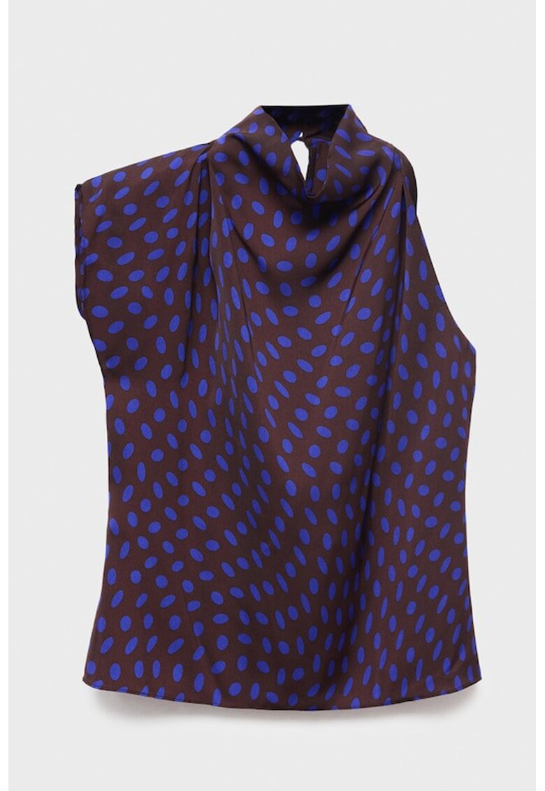 Bluza cu decolteu drapat si pe un umar - Maro inchis/Albastru royal