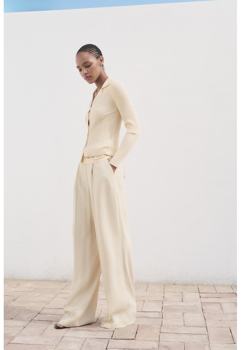 Bluza slim fit cu nasturi - Bej deschis