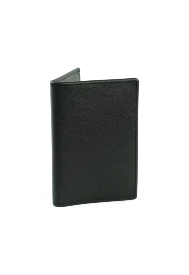 Portofel pentru carduri din piele naturala SW45 negru 11x8 cm