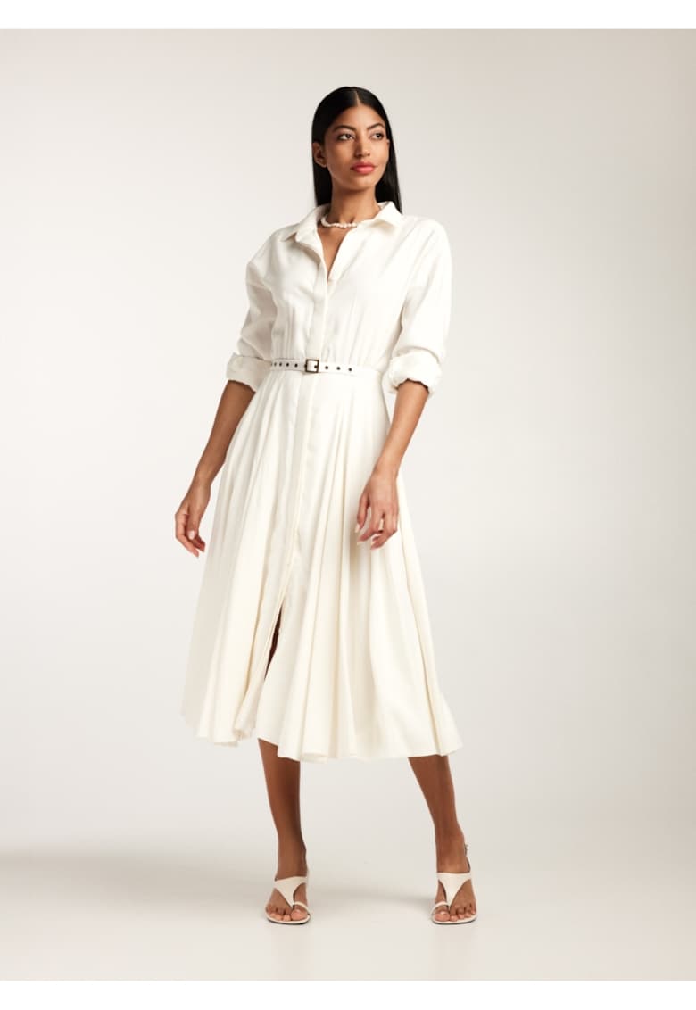 Rochie-camasa midi cu pliuri si o curea