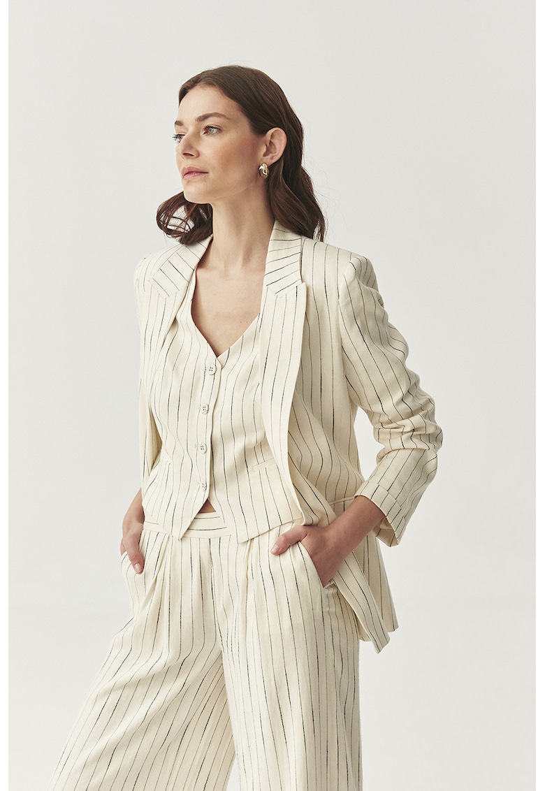 Sacou din amestec de in cu model in dungi