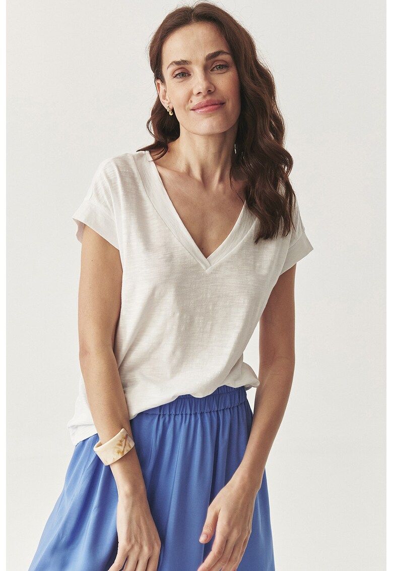 Tricou cu decolteu in V - Alb
